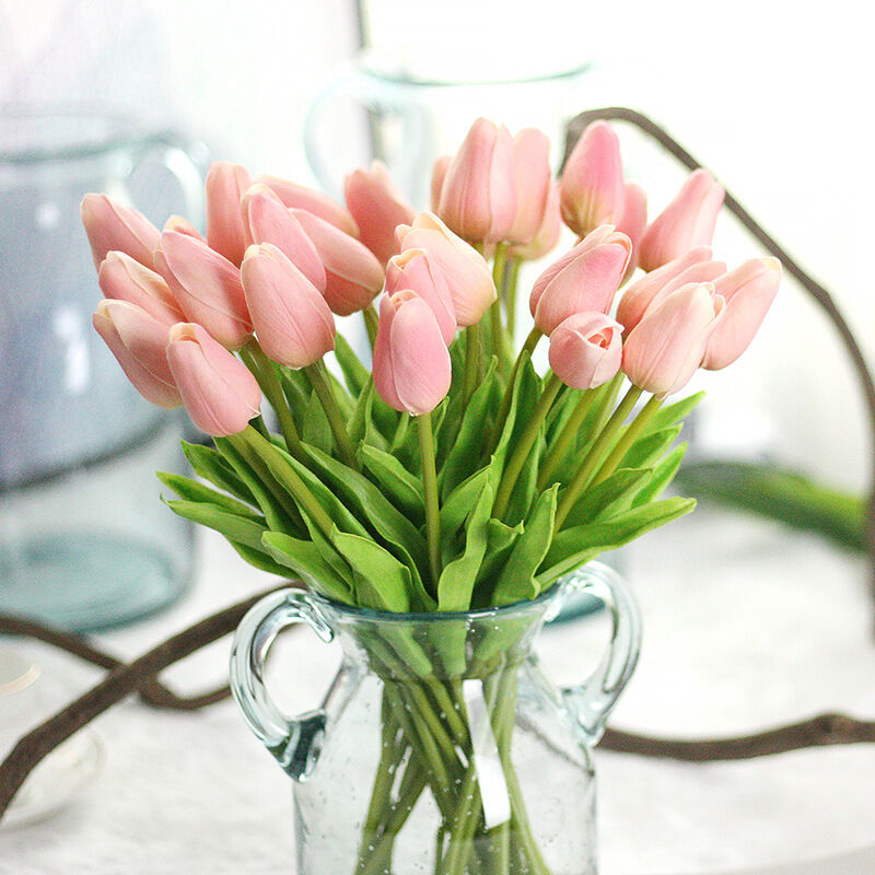 Groofoo - Bouquet de 12 Tulipes artificielles au Toucher réaliste,décoration Parfaite pour Mariage,fête,Maison,Jardin,Bureau (Rose )
