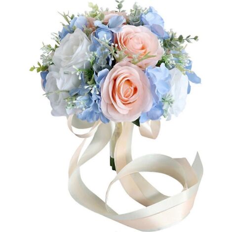 Bouquet de fleurs artificielles bleu et rose pour cérémonie de mariage