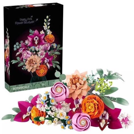 Bouquet de Fleurs Artificielles en Blocs de Construction, Roses, Marguerites et Eucalyptus, Décoration Intérieure pour Adultes, Cadeau Romantique pour Homme et Femme