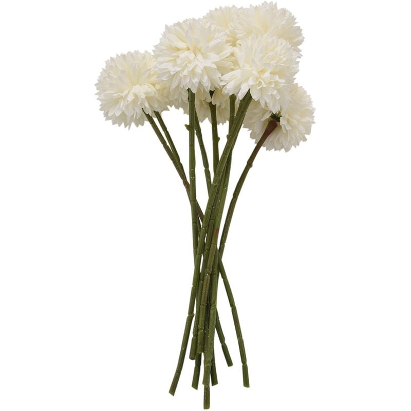 Bouquet de Fleurs de Boule de ChrysanthèMe de Fleurs Artificielles 10 PièCes PréSent pour les Personnes Importantes Morale Glorieuse (Blanc)