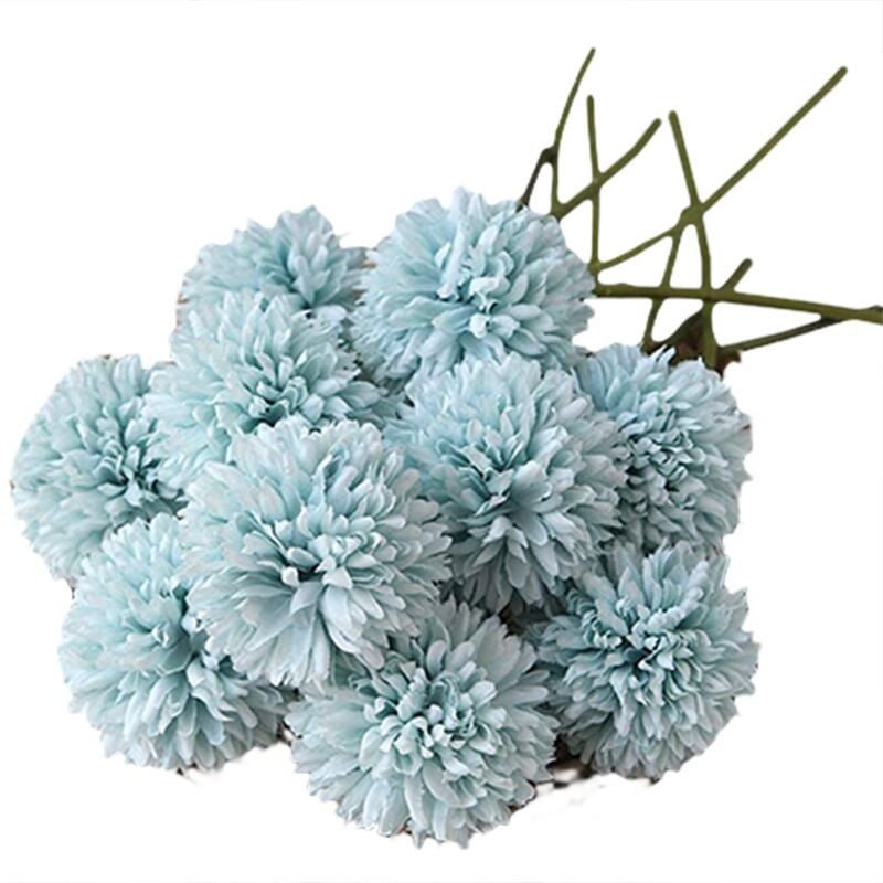 Bouquet de Fleurs de Boule de ChrysanthèMe de Fleurs Artificielles 10 PièCes PréSent pour les Personnes Importantes Morale Glorieuse (Bleu)