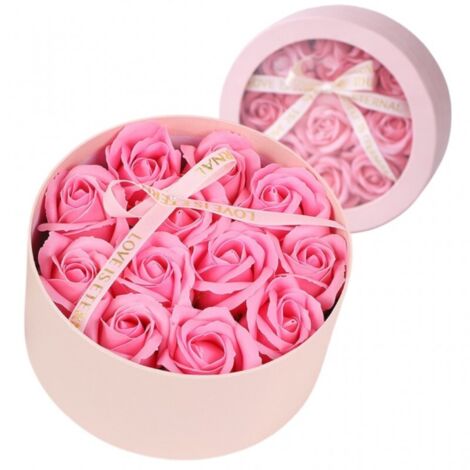 Bouquet de fleurs de savon parfumées dans une boîte décorative, roses roses BUK26R