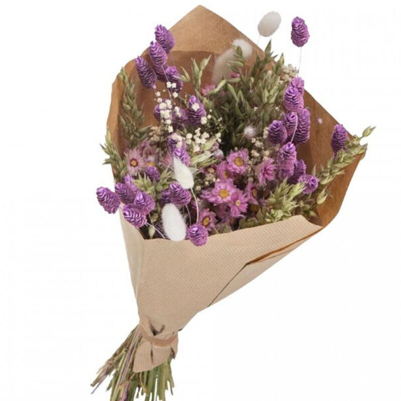 Naturalys - Bouquet de fleurs séchées mariage Mix Naturel Lilas 50 cm