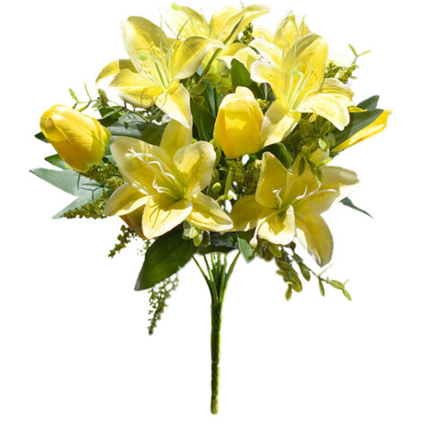 Bouquet de Lys Artificiel, Simulation de Fleurs au Toucher Réel, pour Bureau, Fête de Mariage, Décoration de Cuisine à Domicile (211206XU03-1)