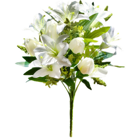 Bouquet de Lys Artificiel, Simulation de Fleurs au Toucher Réel, pour Bureau, Fête de Mariage, Décoration de Cuisine à Domicile (211206XU03-2)