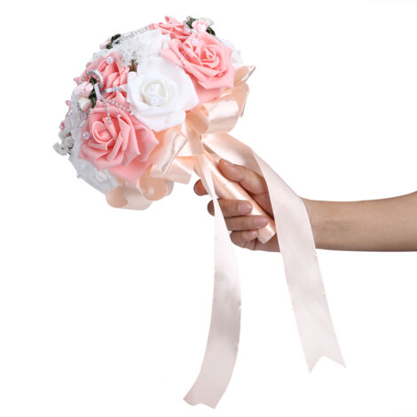 Bouquet de mariage artificiel rose - Décoration de cérémonie nuptiale - Fleurs de mariée tenues à la main