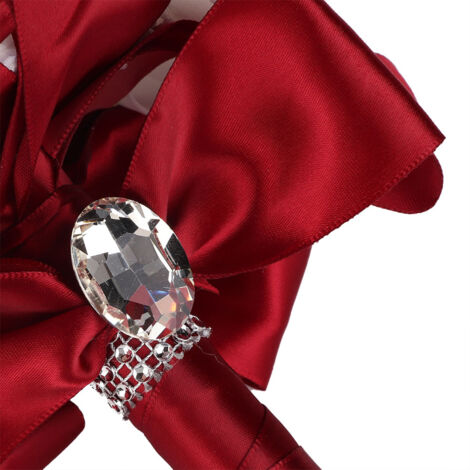 Bouquet de Mariée Artificiel à Strass pour Décoration de Fête et Maison (Rouge Vin)