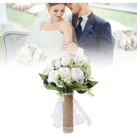 Bouquet de mariée artificiel Plastique 22x21x27cm Décoratif élégant et moderne Fleurs de lait blanc pour photographie de mariage
