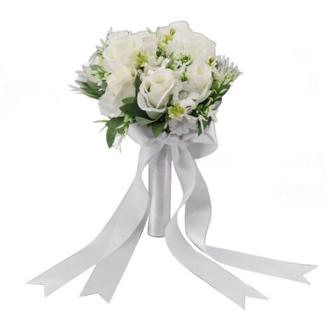 Bouquet de Mariée Blanc en Soie - Fleurs Artificielles pour Cérémonie Élégante, Église et Fête de Mariage