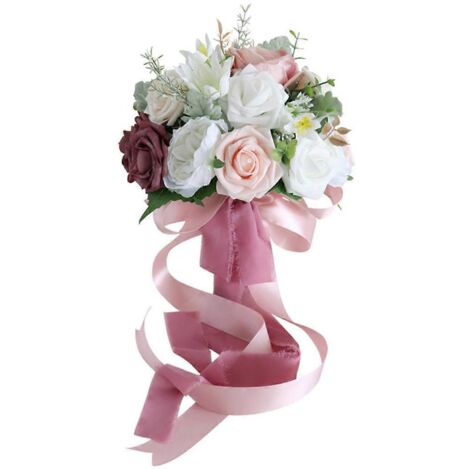 Bouquet de mariée et demoiselle d'honneur en fleurs de soie roses et blanches artificielles roses et blanches