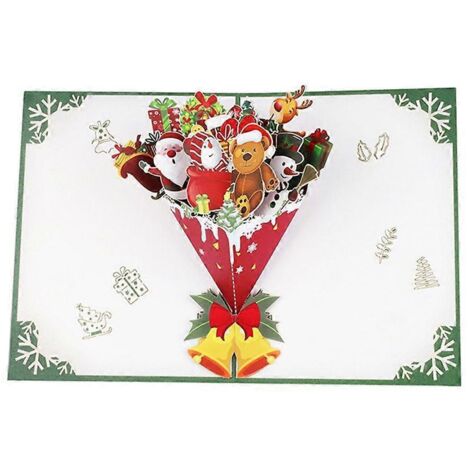 Bouquet de poupées de Noël fait main – Carte pop-up pour réunion familiale, carte de vœux festive artisanale. (98 caractères)
