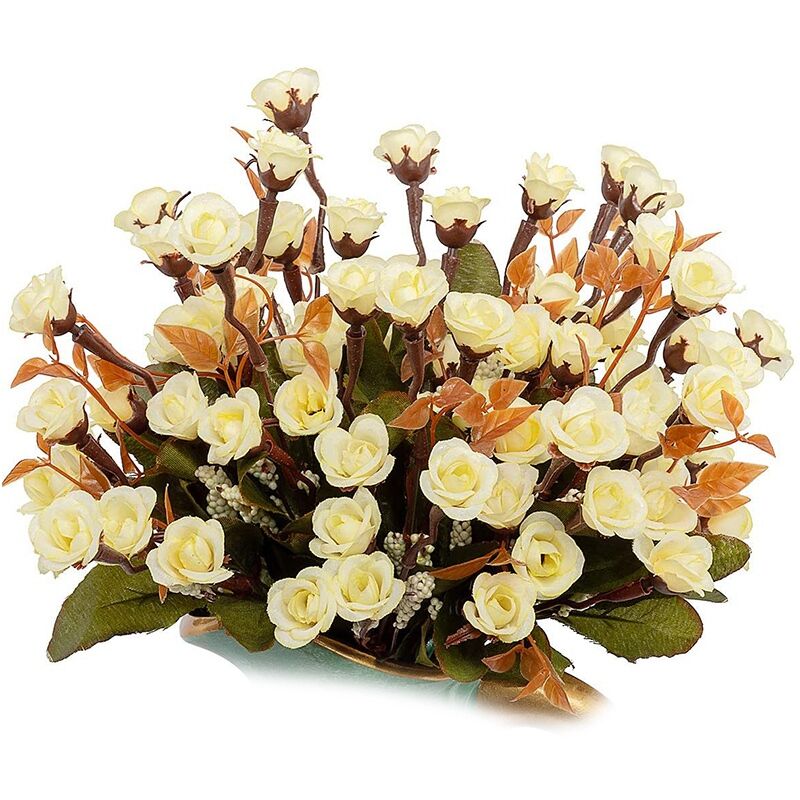 Tlily - Bouquet de Roses Artificielles, Fausses Fleurs pour la DéCoration, pour le Mariage de Table de Bureau à Domicile Champagne 4 Bouquets de
