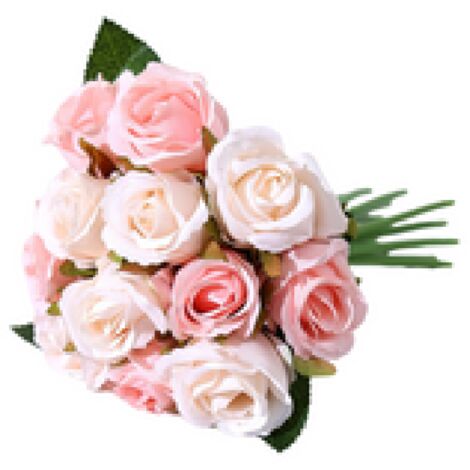 Bouquet de roses en soie couleur champagne, fleurs artificielles réalistes, 12 pièces