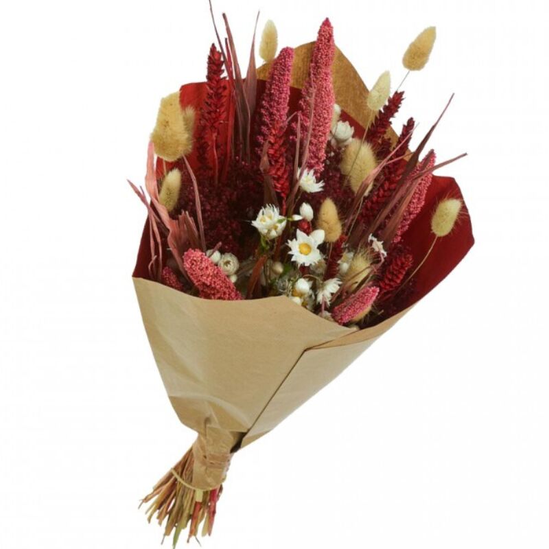 Naturalys - Bouquet fleurs séchées Rouges Roses 50 cm