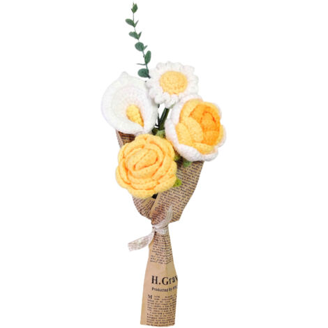 Bouquet tricoté à la Main, Fleurs Simulées Vives avec des Feuilles Vertes pour la Maison, la Cuisine, Le Bureau, la Fête (221127LW01-5)