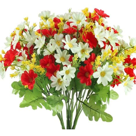 Bouquets de Fleurs Artificielles Deco Bouquet de Marguerites Blanches Résistant Aux UV Plantes en Plastique Bouquets de Fausses Plantes Décorations Intérieur Extérieu pour Florale de Fête