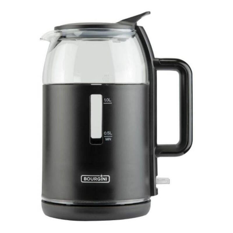 Bourgini - Bouilloire of water matt black and glass 1.5 l