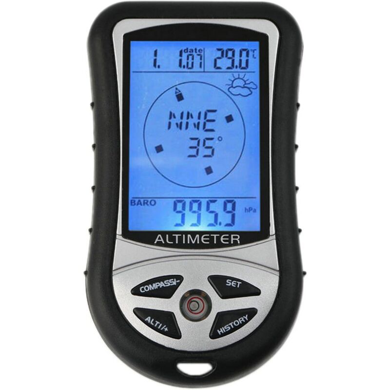 Boussole Altimètre Numérique, Multifonction 8 en 1 avec Rétroéclairage, Prévisions Météo, Calendrier D'horloge, Mesure D'altitude, Thermomètre