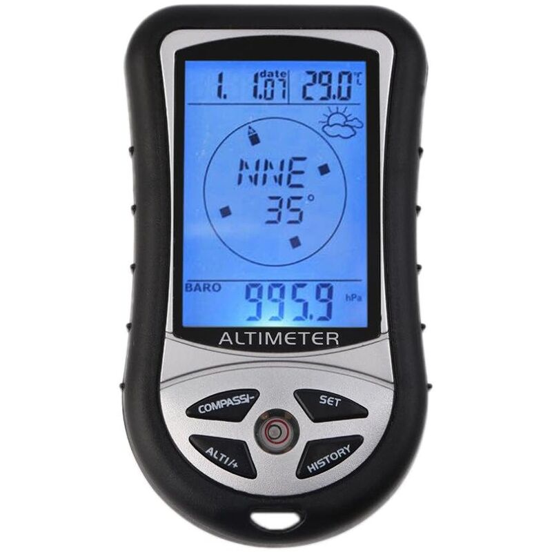 Boussole altimètre numérique, multifonction 8 en 1 avec rétroéclairage, prévisions météorologiques, calendrier d'horloge, mesure d'altitude,