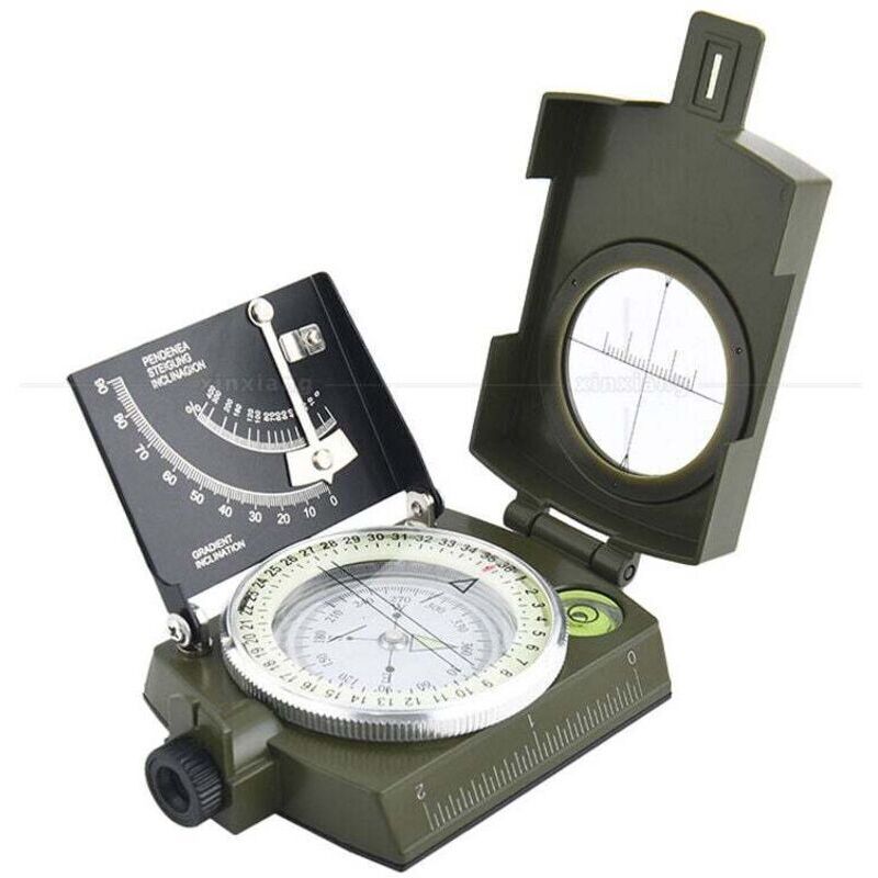 Boussole Militaire Professionnelle, Boussole Imperméable IP65 en Métal Compas de Visée Fluorescent Equipé de Clinomètre avec Sac de Transport pour