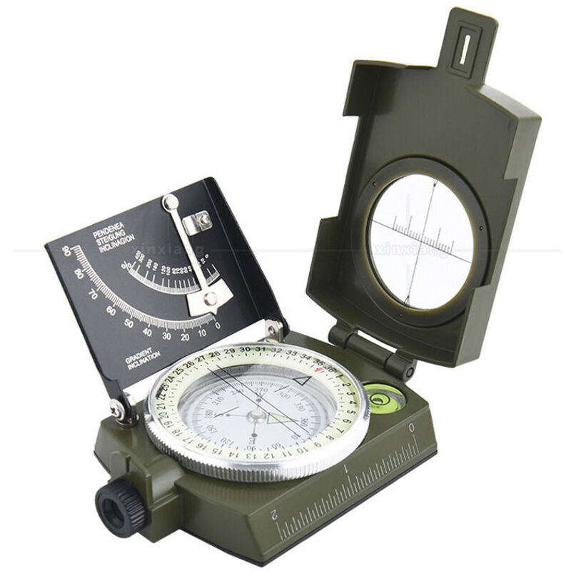 Boussole Militaire Professionnelle, Boussole Imperméable IP65 en Métal Compas de Visée Fluorescent Equipé de Clinomètre avec Sac de Transport pour