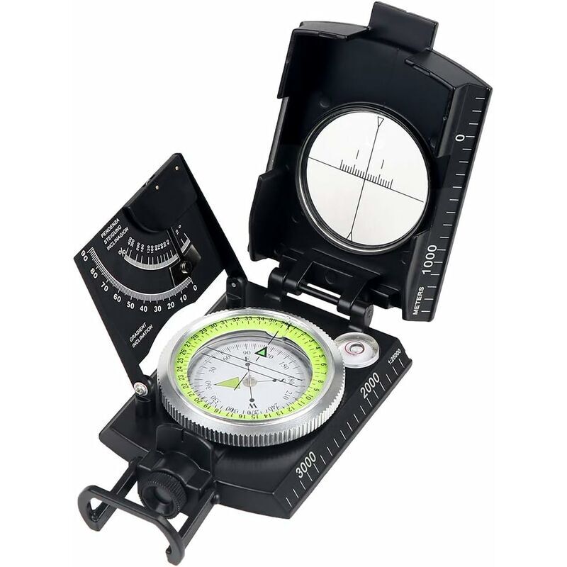 Boussole multifonctionnelle professionnelle, boussole de haute précision étanche militaire tout en métal avec inclinomètre et niveau à bulle