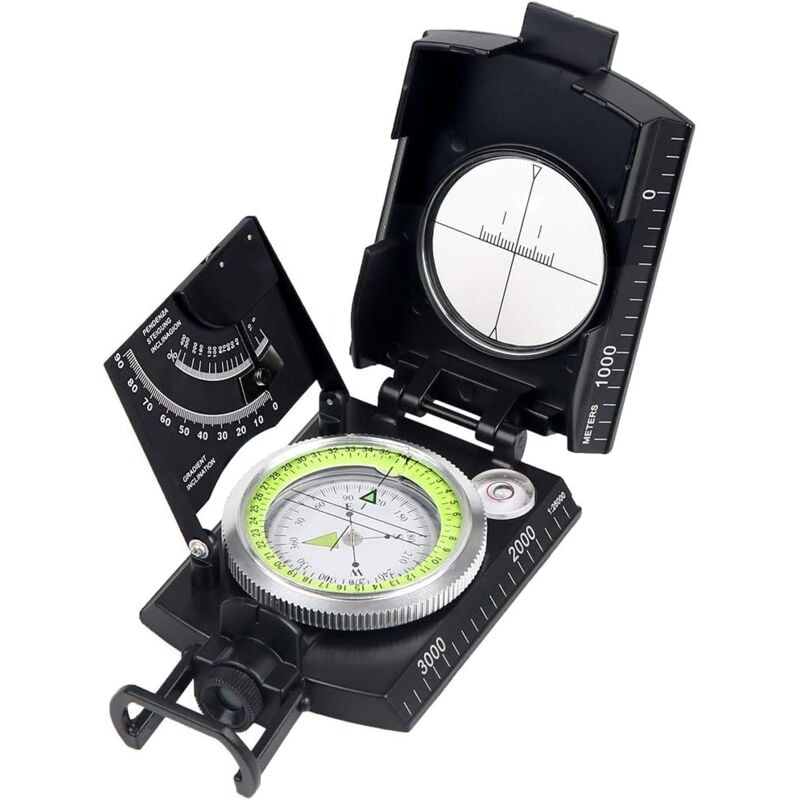 Boussole multifonctionnelle professionnelle, boussole de haute précision étanche militaire tout en métal avec inclinomètre et niveau à bulle