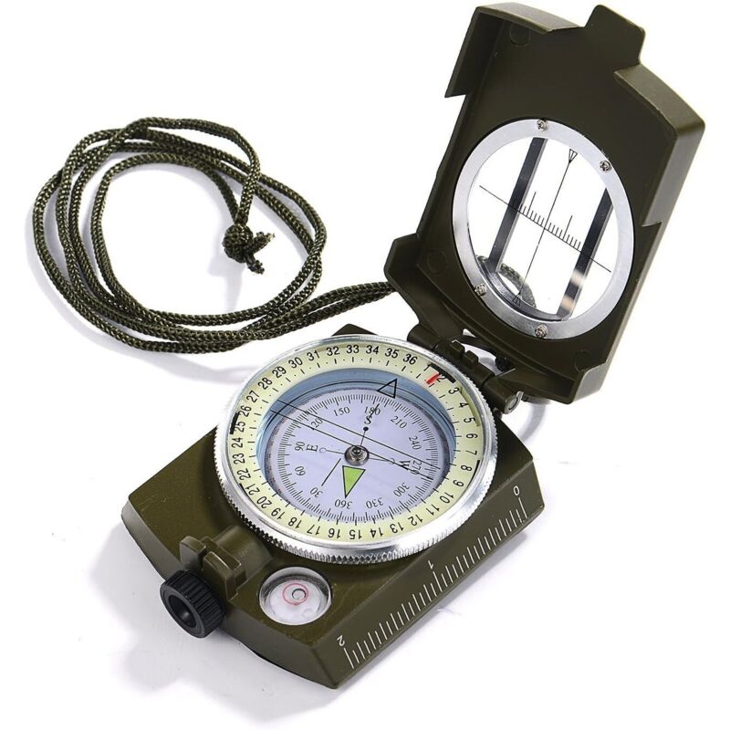 Boussole Multifonctionnelle Professionnelle Orientation Militaire Portable en Métal pour Randonnée Camping Voyage Exploration- Vert Armée