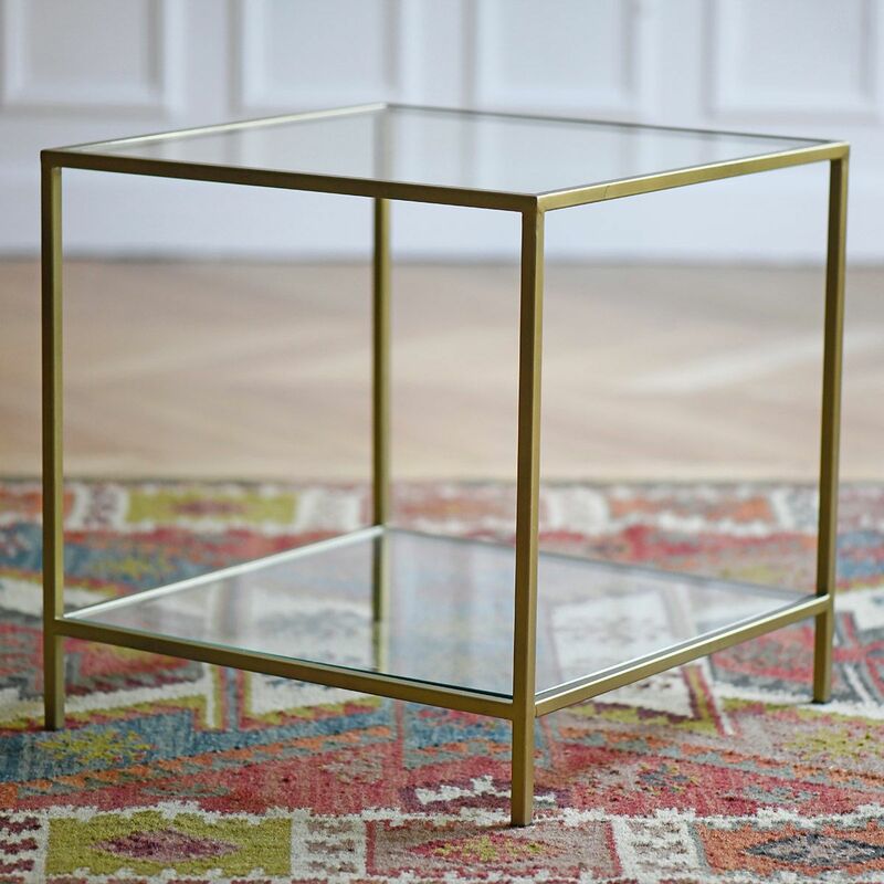 decoclico factory - bout de canapé carré en verre et métal finition laiton antique mira - or