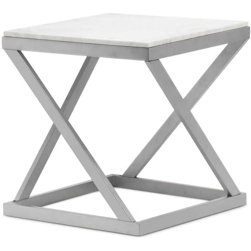 Bout de canapé Paliano Marbre Blanc et pieds Argent