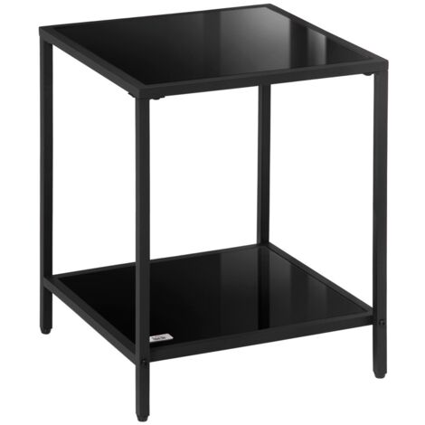 Bout de canapé - 2 niveaux - Verre trempé - Acier noir - Salon - Chambre - 40 x 40 x 50 (cm)
