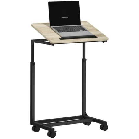 Bout de canapé blanc réglable et mobile forme de C table basse pour ordinateur petit espace 55x36cm