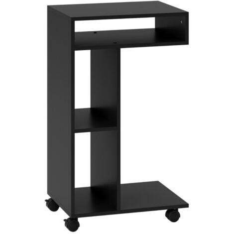 Bout de canapé-Chariot de service 4 roues-3 compartiments-Mobilier rangement-Noir-40x30x69cm