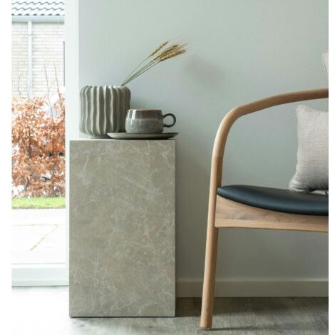 Bout de canapé design - forme haute, effet marbre beige TRINITE