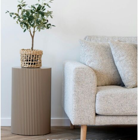 Bout de canapé design - forme ronde striée, beige naturel TRINITE