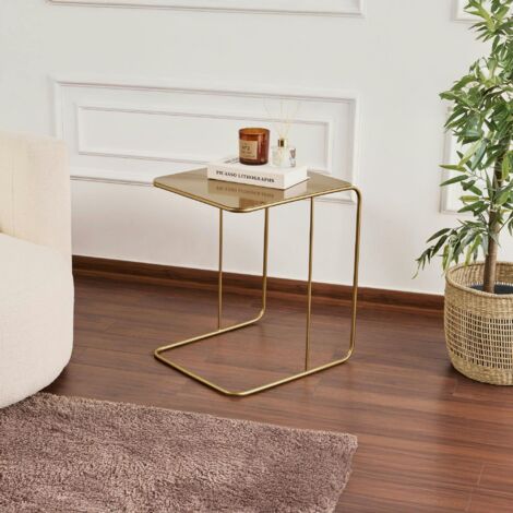 Bout de canapé design métal doré – plateau carré moderne SFAX