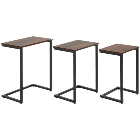 Bout de canapé Ensemble de 3 Tables dAppoint Industriel en Acier Gain de Place Brun Rustique pour Salon