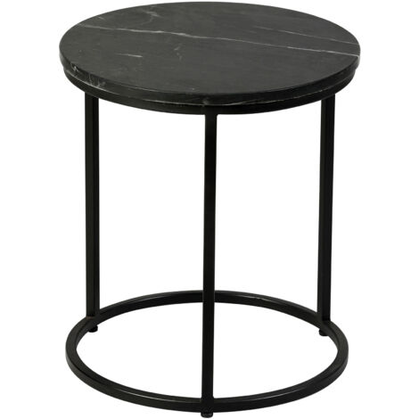 Bout de canapé rond 40x45 cm en marbre et métal noir