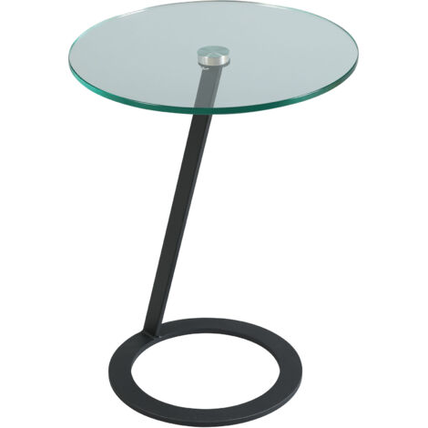 Bout de canapé rond 46x55 cm avec plateau en verre