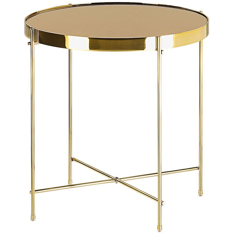 Bout de Canapé Table d'Appoint Ronde 40 cm en Verre et Acier Marron et Dorée Design Moderne pour Chambre ou Salon Contemporain Beliani