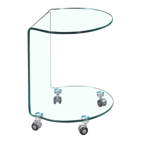 Bout de canapé rond en verre trempé 12 mm – Hauteur 57 cm – 4 roulettes avec freins – Table d'appoint moderne – Meubletmoi