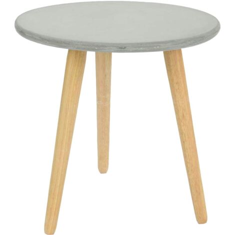 Bout de canapé rond pieds bois et plateau béton D45xH48cm