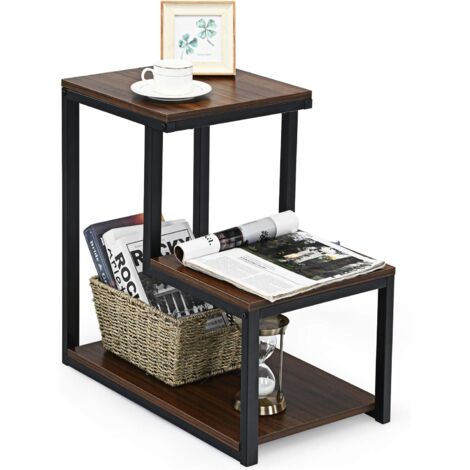 Bout de canapé, table d’appoint en bois avec 3 couches 60 x 35 x 59,5 cm de style industriel