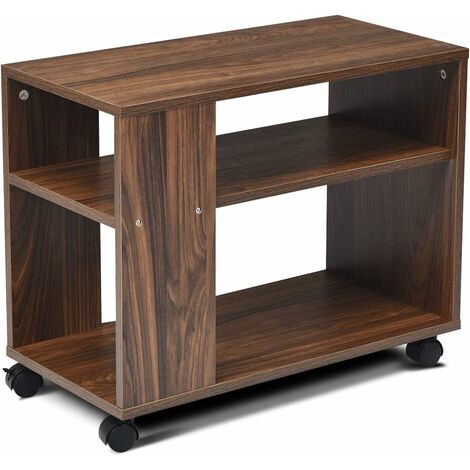 Bout de canapé, table d'appoint roulante à 3 niveaux d’etagère, 60 x 30 x 48 cm, marron