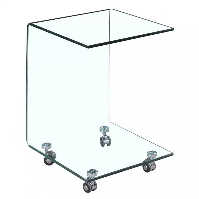 Bout de canapé carré h. 62 cm en verre trempé avec 4 roulettes - ice