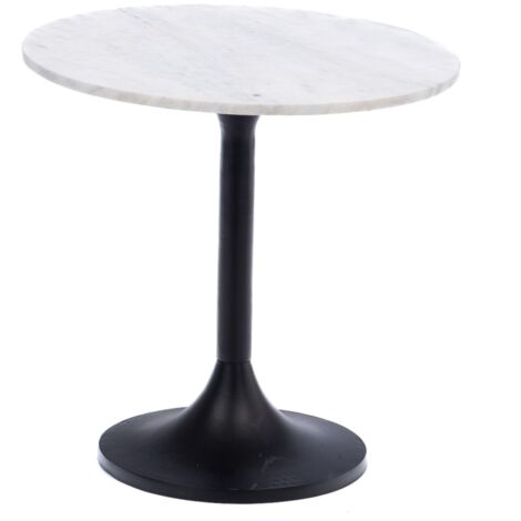 Bout de canapé tulipe en métal noir et marbre blanc D46 - ARGOS
