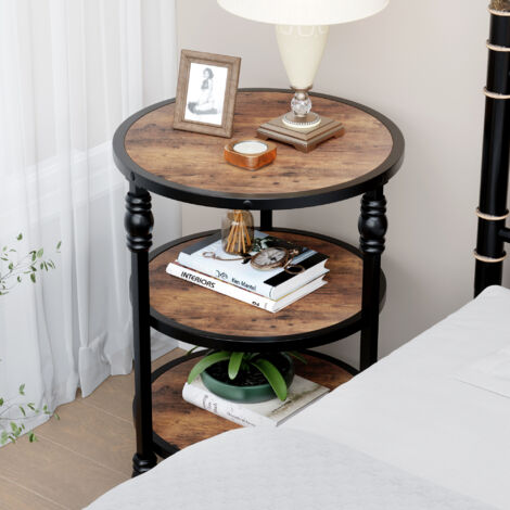 Bout de canapé,Table d'appoint ronde en bois, table basse à 3 niveaux,design industriel, montage facile, pour salon, chambre à coucher,45x60cm, marron vintage