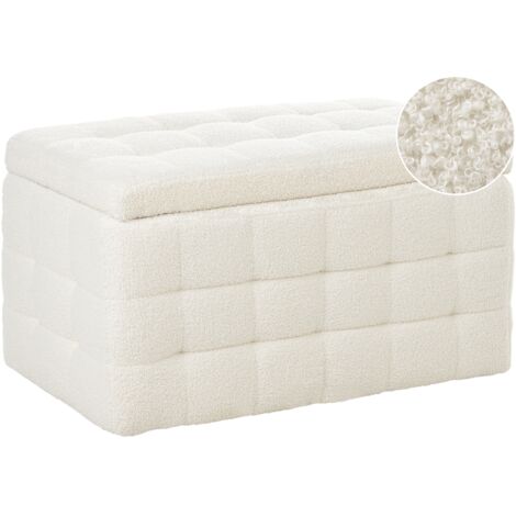 Bout de Lit 72 x 42 cm en Velours avec Rangement Capitons Bouclé Blanc Doux Michigan - Blanc