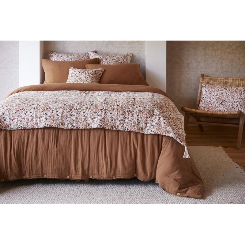 Bout de lit 90 x 200 cm double gaze de coton imprimée capucine Naturel