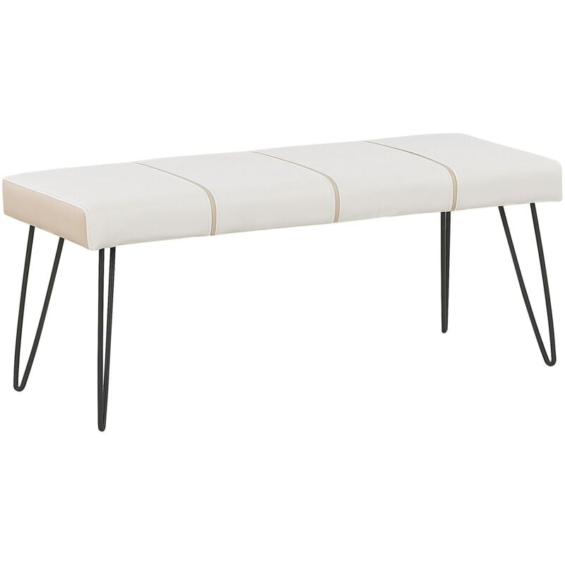 Banquette Design Bout de Lit en Cuir pu Blanc avec Pieds Métalliques Noirs Parfait pour Chambre Minimaliste et Scandinave Beliani